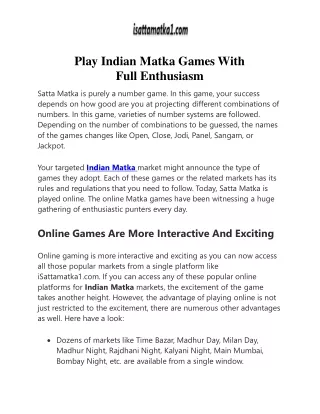Play Indian Matka Games With Full Enthusiasm