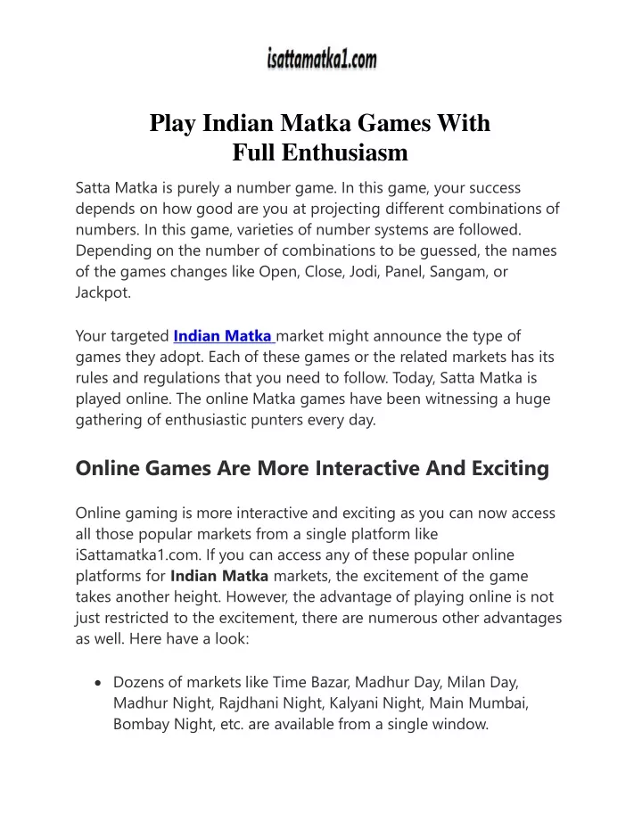 play indian matka games with full enthusiasm