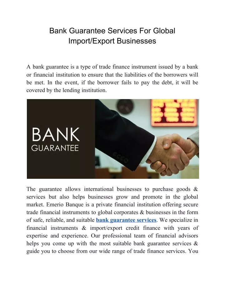 bank guarantee services for global import export