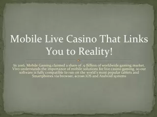 Mobile Live Casino And Casino Software - Vivogaming