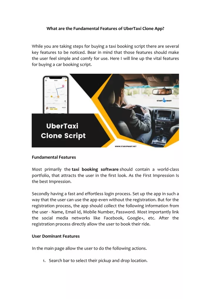 what are the fundamental features of ubertaxi