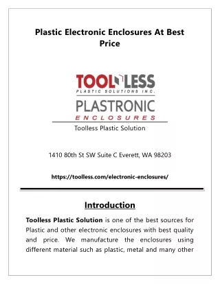 Plastic Electronic Enclosures At Best Price | Toolless Plastic Solution