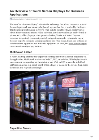 An Overview of Touch Screen Displays for Business Applications