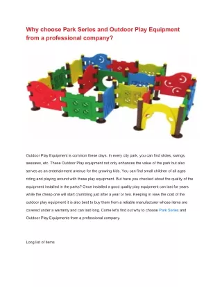 Why choose Park Series and Outdoor Play Equipment from a professional company