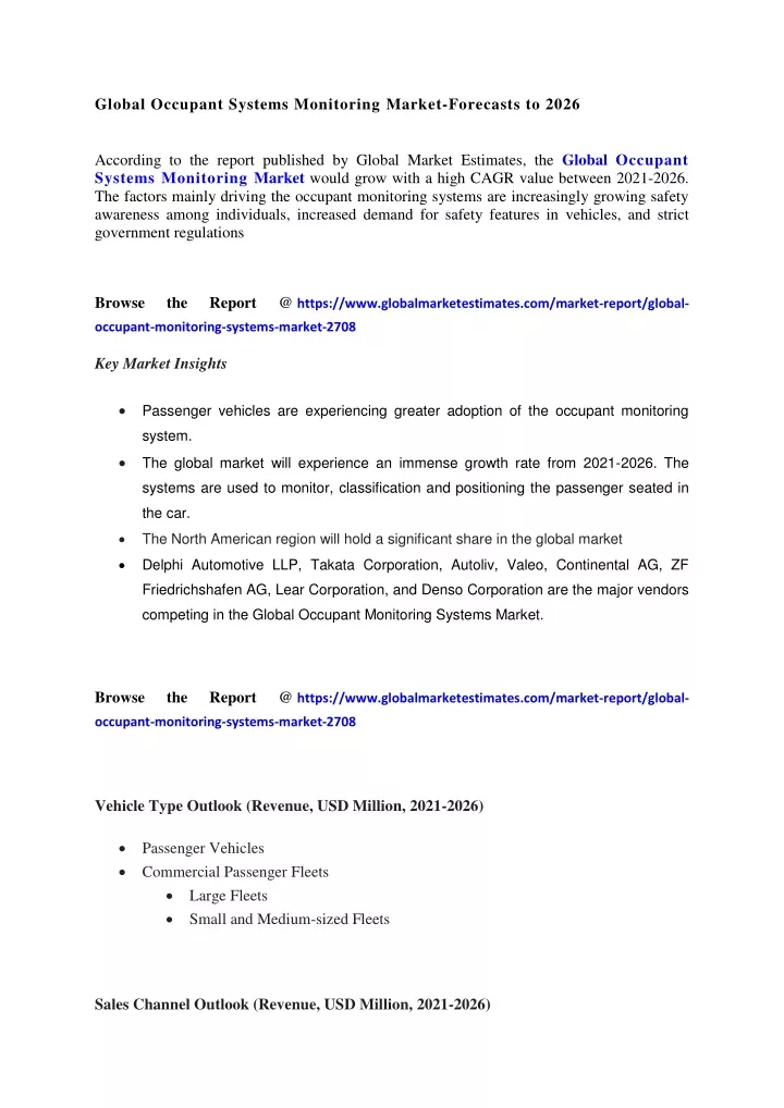 global occupant systems monitoring market