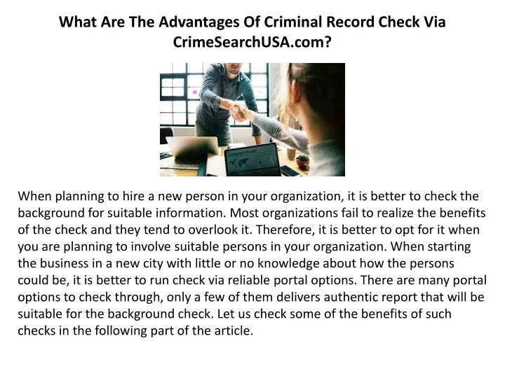 what are the advantages of criminal record check via crimesearchusa com