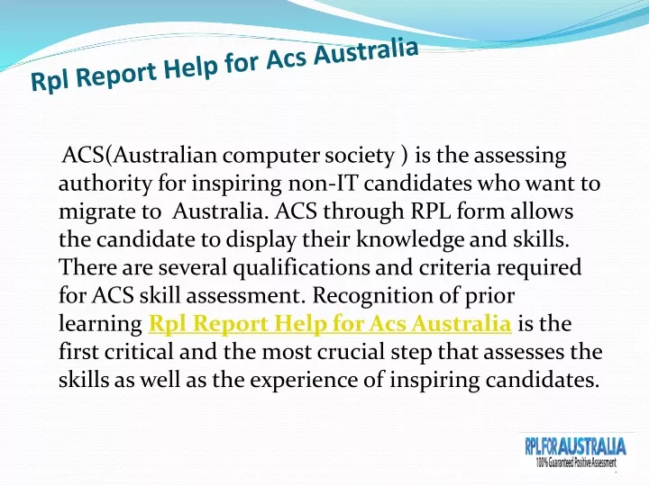 rpl report help for acs australia