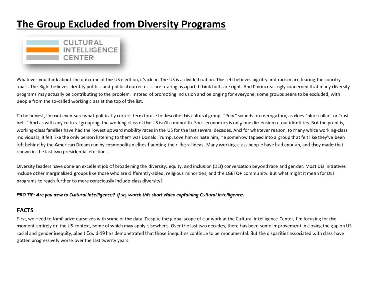 the group excluded from diversity programs