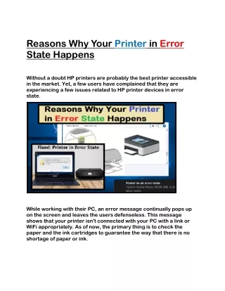 Reasons Why Your Printer in Error State Happens