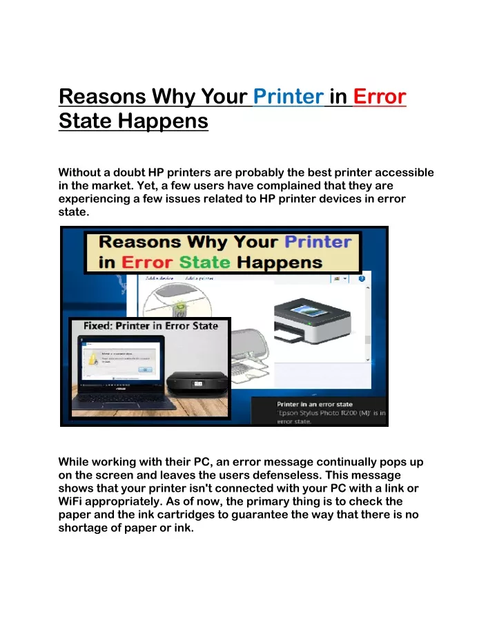 reasons why your printer in error state happens