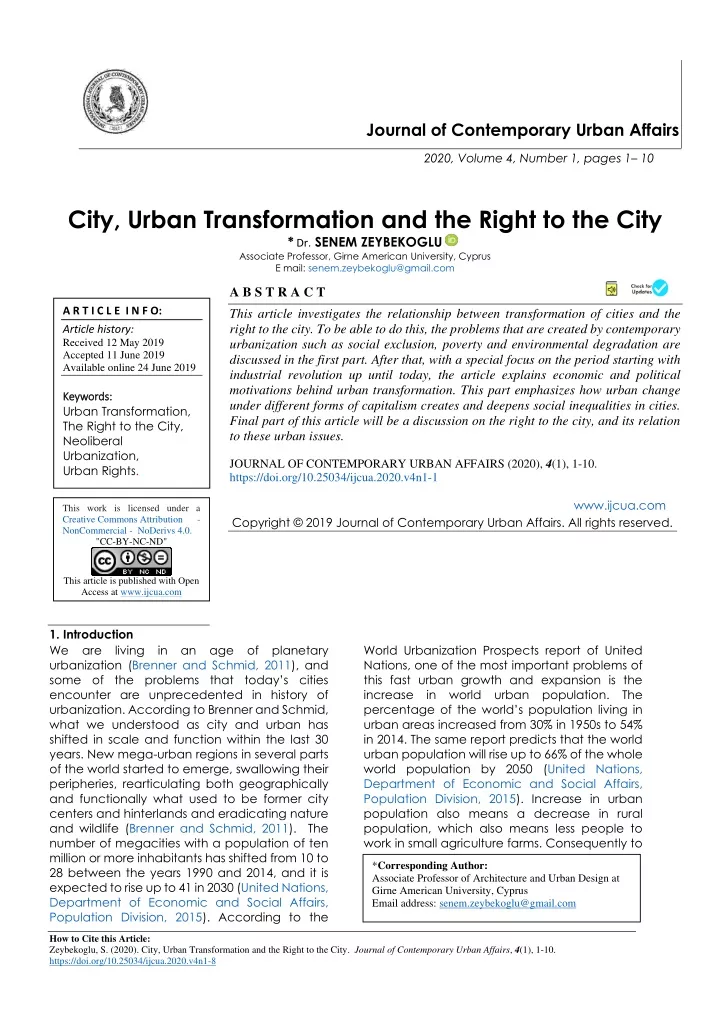 journal of contemporary urban affairs 2020 volume