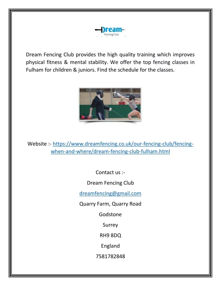 dream fencing club provides the high quality