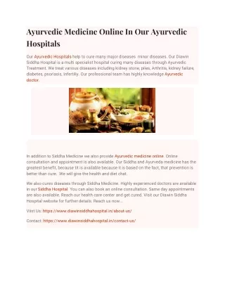 Ayurvedic Medicine Online In Our Ayurvedic Hospitals
