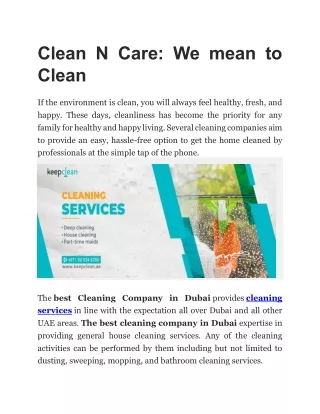 Clean N Care:  We mean to Clean