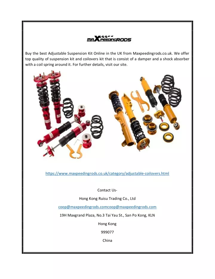 buy the best adjustable suspension kit online