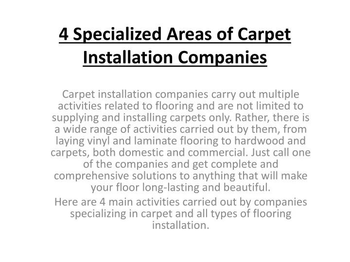 4 specialized areas of carpet installation companies