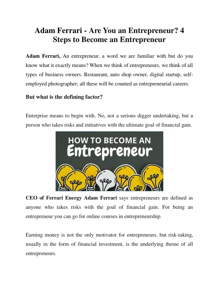 adam ferrari are you an entrepreneur 4 steps