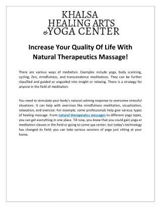 Follow Steps to Boost Your Quality of Life by Natural Therapeutics Massage
