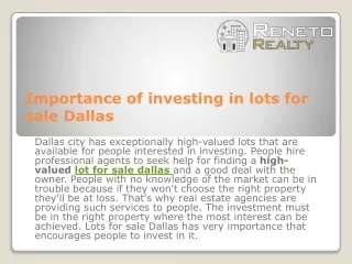 Reneto provide Lots for sale Dallas