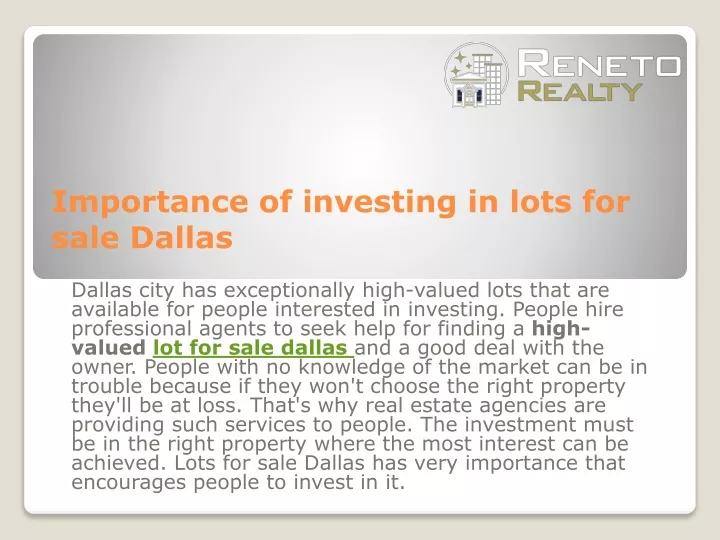 importance of investing in lots for sale dallas