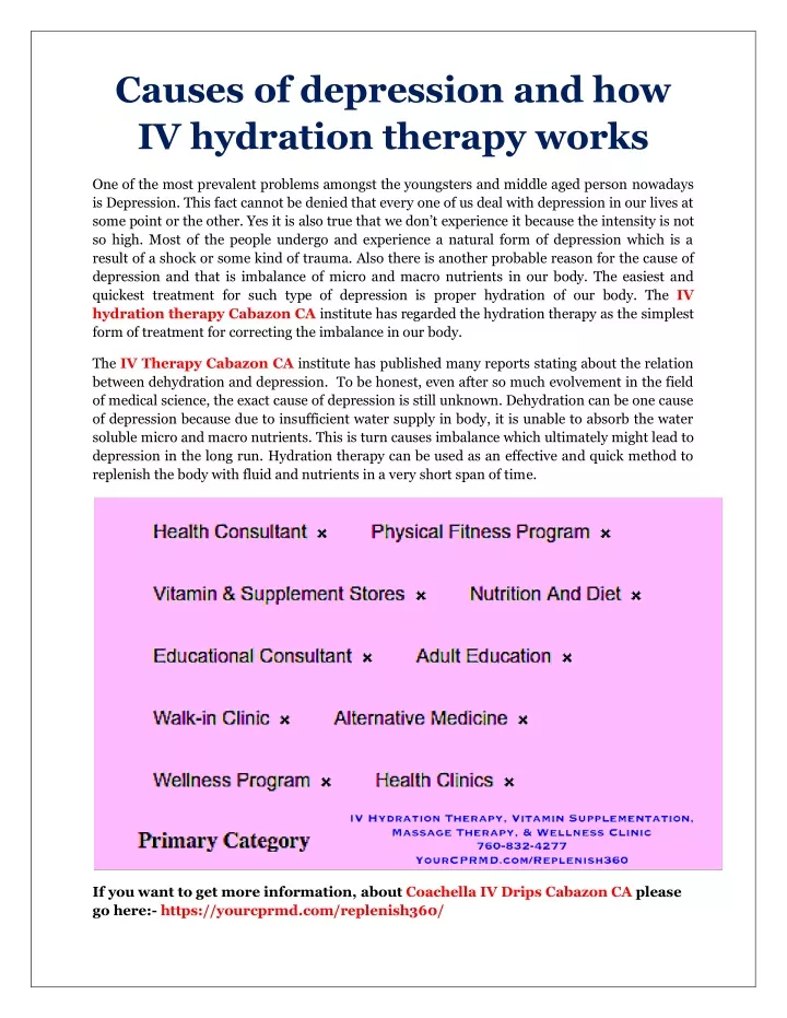 causes of depression and how iv hydration therapy