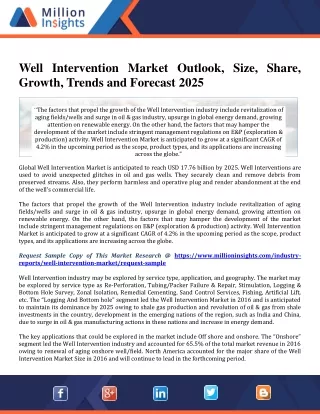 Well Intervention Market Outlook, Size, Share, Growth, Trends and Forecast 2025