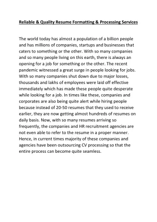 reliable quality resume formatting processing