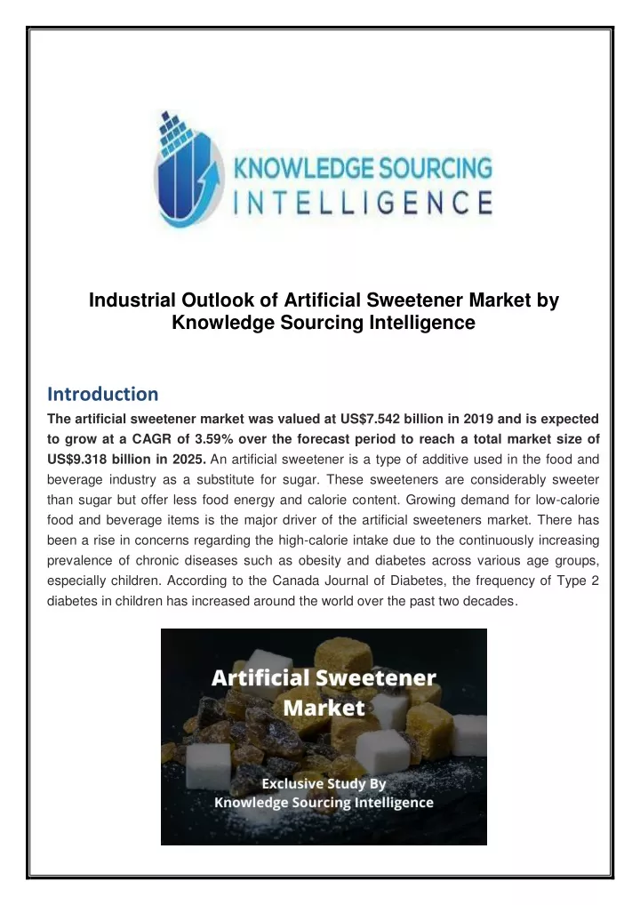industrial outlook of artificial sweetener market