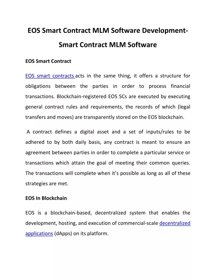 eos smart contract mlm software development