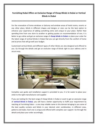 Furnishing Dubai Offers an Exclusive Range of Cheap Blinds in Dubai or Vertical Blinds in Dubai