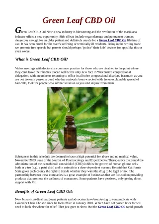 Read "Customer  Reviews" Before Buying Green Leaf CBD Oil!