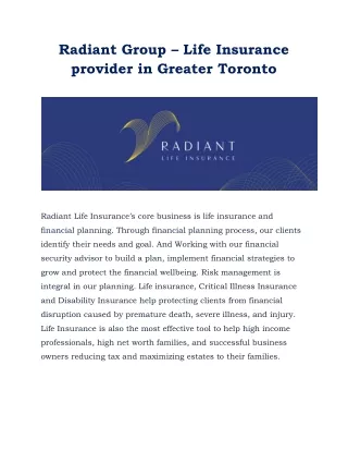 Radiant Group – Life Insurance provider in Greater Toronto