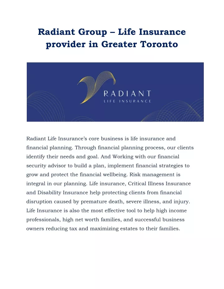 radiant group life insurance provider in greater