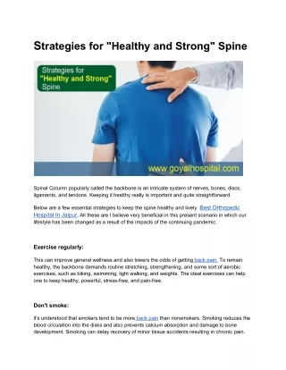 Strategies for "Healthy and Strong" Spine