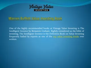 Warren Buffett Value Investing Book