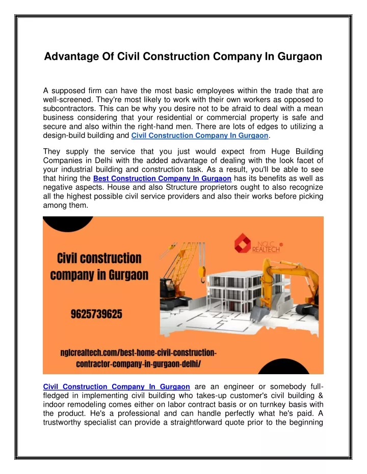 advantage of civil construction company in gurgaon