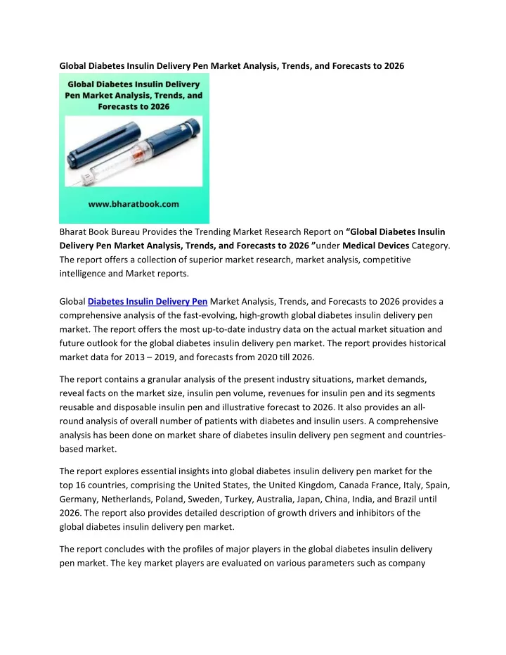 global diabetes insulin delivery pen market