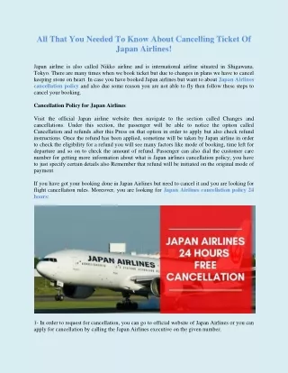 All that You Needed to Know about Cancelling Ticket of Japan Airlines!
