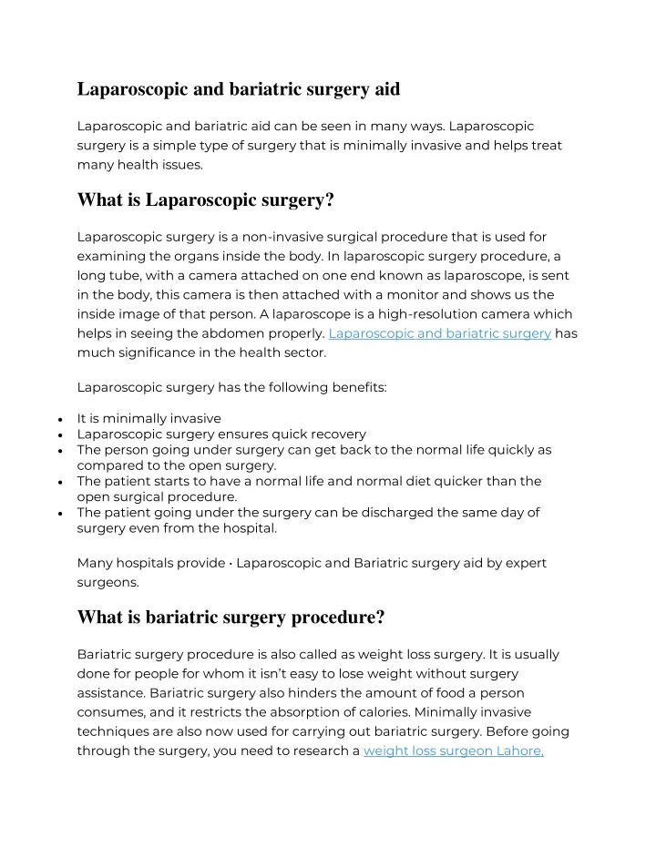 laparoscopic and bariatric surgery aid
