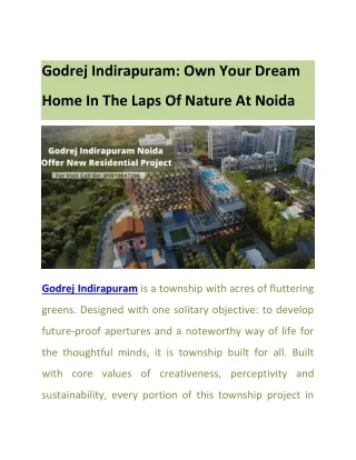 Godrej Indirapuram: Own Your Dream Home In The Laps Of Nature At Noida