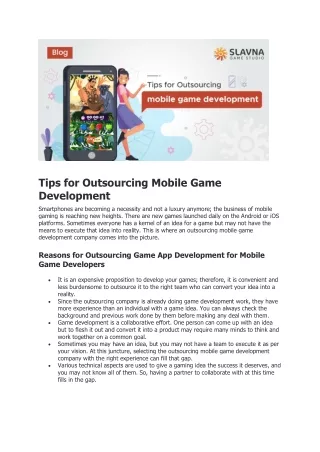 Tips for Outsourcing Mobile Game Development