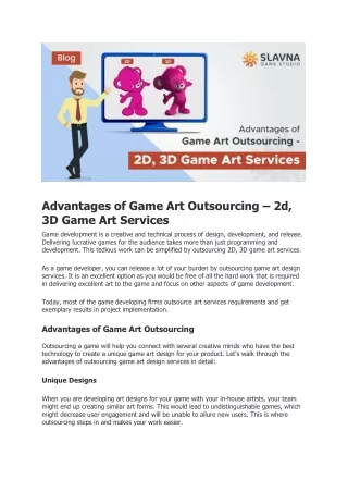 Advantages of Game Art Outsourcing – 2d, 3D Game Art Services