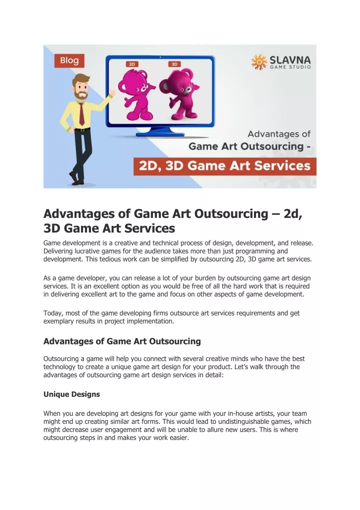 advantages of game art outsourcing 2d 3d game