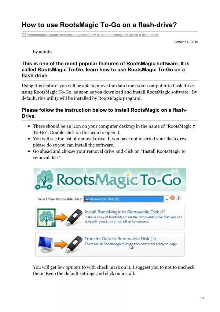 how to use rootsmagic to go on a flash drive