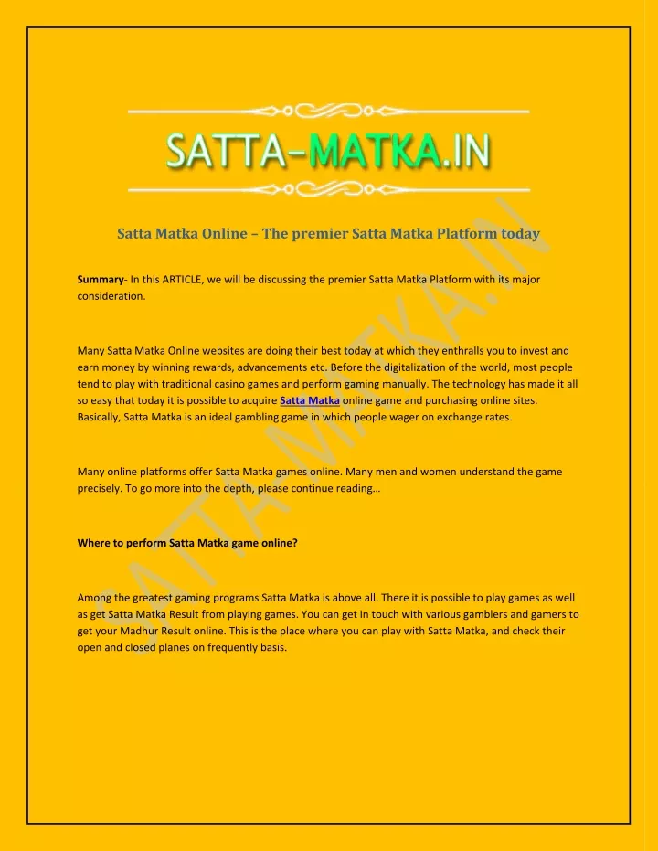 satta matka online the premier satta matka