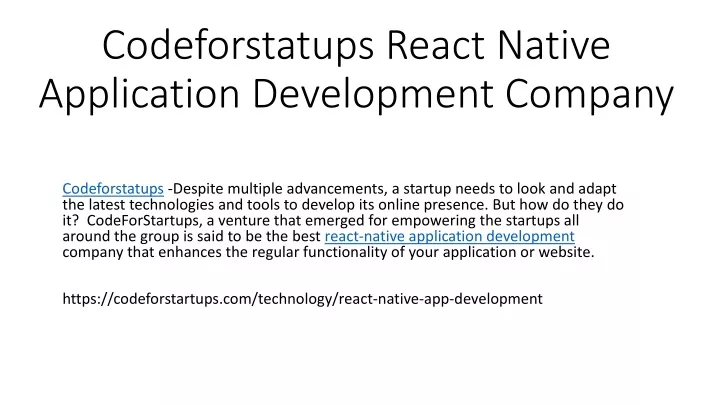 codeforstatups react native application development company