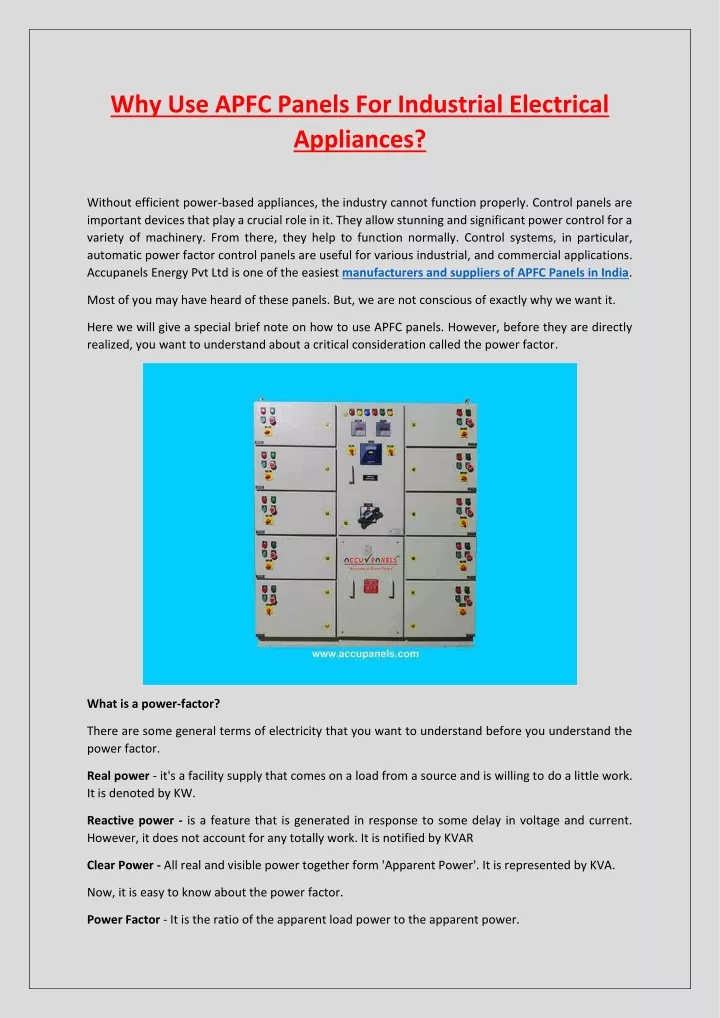 why use apfc panels for industrial electrical