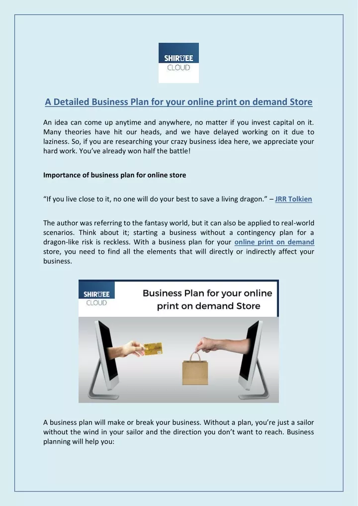 a detailed business plan for your online print