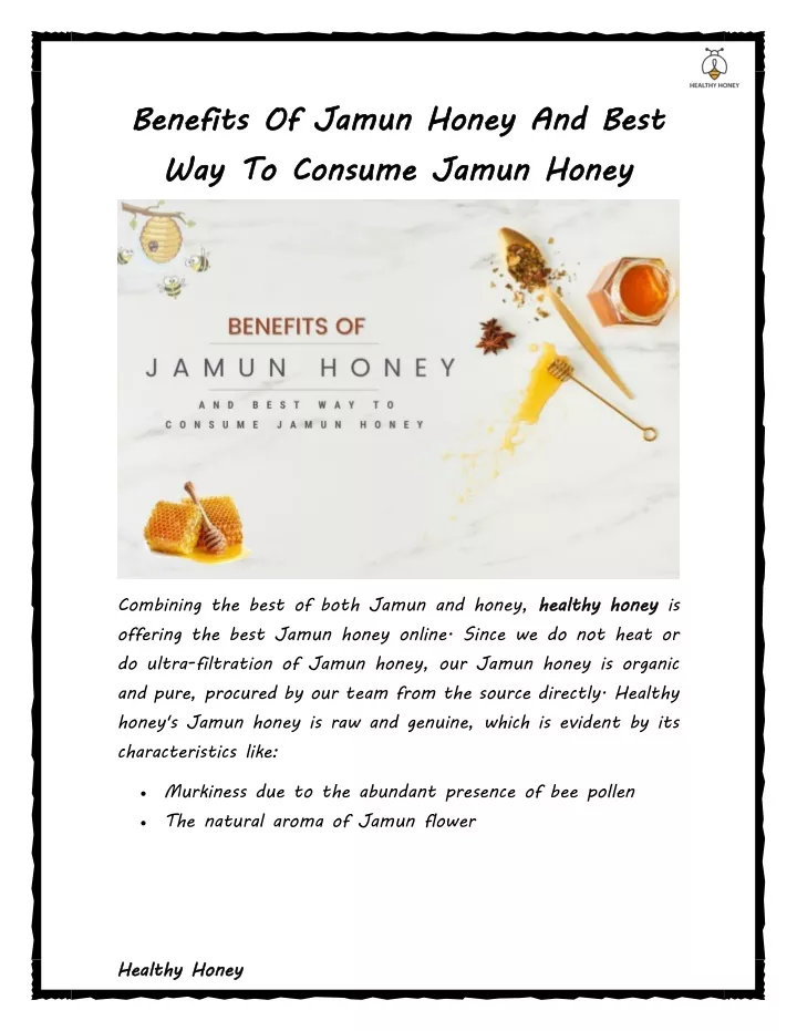 benefits of jamun honey and best way to consume