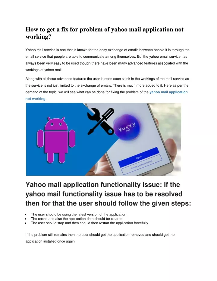 how to get a fix for problem of yahoo mail